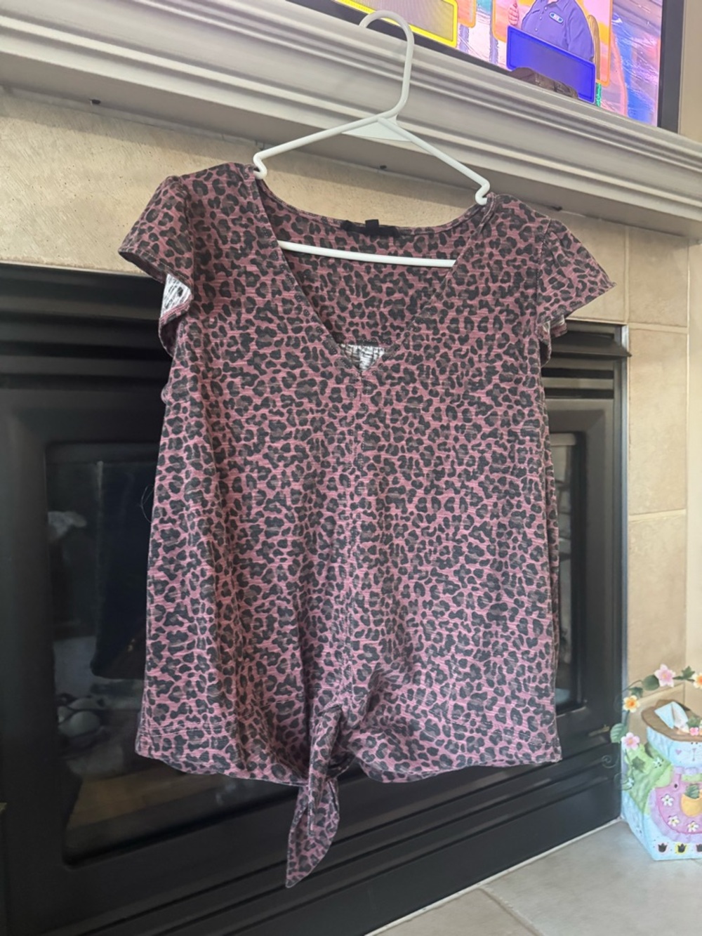Pink Leopard Print Tie-Front V-Neck Top